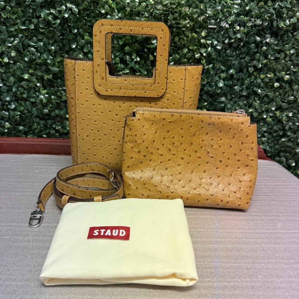 STAUD Ostrich-Embossed Mini Shirley Tote Bag